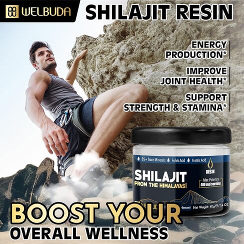 Shilajit Pure Himalayan Organic with Fulvic Acid, Trace Minerals & 85 Others - Support for Brain Health, Energy Production, Immune System & Overall Well-being - 40g of Pack for 100 Servings in Kuwait