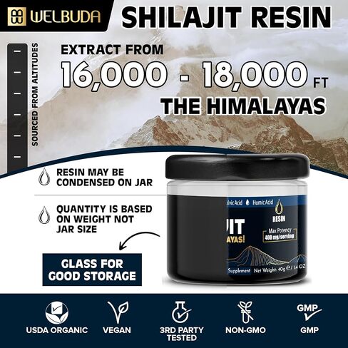 Shilajit Pure Himalayan Organic with Fulvic Acid, Trace Minerals & 85 Others - Support for Brain Health, Energy Production, Immune System & Overall Well-being - 40g of Pack for 100 Servings in Kuwait
