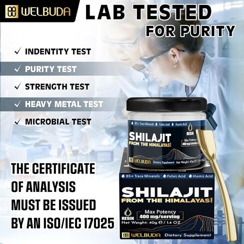 Shilajit Pure Himalayan Organic with Fulvic Acid, Trace Minerals & 85 Others - Support for Brain Health, Energy Production, Immune System & Overall Well-being - 40g of Pack for 100 Servings in Kuwait