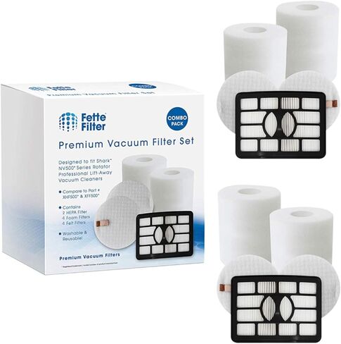فلتر Fette - طقم فلتر مكنسة ممتاز XHF500 XFF500 متوافق مع طراز مكنسة القرش المستقيمة NV500 NV500C NV500Q NV500W NV500WC NV500WTV NV501 NV502 NV505 NV552 UV560 NV642 ZU780 ZU782 ZU785 (1 فلتر هيبا ومجموعة فلتر محرك 2) in Kuwait