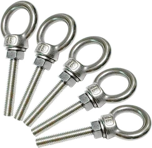 304 Stainless Steel Eye Bolt, 5 PCS M6 Heavy Duty Lifting Ring 1.2" Threaded Eyebolt Shoulder Eye Bolts with Nuts and Flat Washers(Thread Length 30mm) in Saudi Arabia
