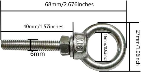 304 Stainless Steel Eye Bolt, 5 PCS M6 Heavy Duty Lifting Ring 1.2" Threaded Eyebolt Shoulder Eye Bolts with Nuts and Flat Washers(Thread Length 30mm) in Saudi Arabia