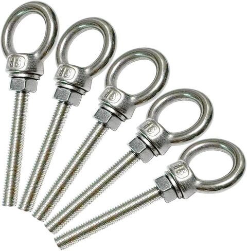 304 Stainless Steel Eye Bolt, 5 PCS M6 Heavy Duty Lifting Ring 1.2" Threaded Eyebolt Shoulder Eye Bolts with Nuts and Flat Washers(Thread Length 30mm) in Saudi Arabia