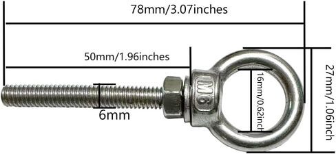 304 Stainless Steel Eye Bolt, 5 PCS M6 Heavy Duty Lifting Ring 1.2" Threaded Eyebolt Shoulder Eye Bolts with Nuts and Flat Washers(Thread Length 30mm) in Saudi Arabia