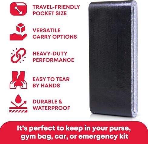 شريط لاصق بحجم مناسب للسفر من Ever Ready - لفة صغيرة مسطحة بحجم الجيب - مثالية للإصلاحات وحالات الطوارئ الخارجية والحرف اليدوية - 1.88 بوصة × 5 ياردات لكل عبوة in Kuwait