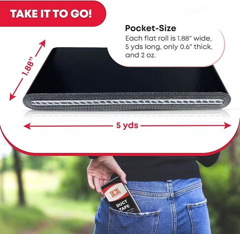 شريط لاصق بحجم مناسب للسفر من Ever Ready - لفة صغيرة مسطحة بحجم الجيب - مثالية للإصلاحات وحالات الطوارئ الخارجية والحرف اليدوية - 1.88 بوصة × 5 ياردات لكل عبوة in Kuwait