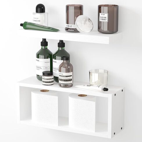 Fixwal 2+1 Tier Floating Shelves, Rustic Bathroom Shelves Over Toilet with Invisible Brackets, Farmhouse Wall Decor for Bedroom, Living Room, Kitchen and Plants (Black) in Saudi Arabia