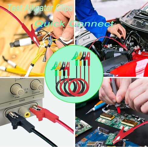 Alligator Clips to Banana,4mm Banana Plug to Alligator Clip Test Cable,12AWG 60cm Cable 4 Color, for multimeter,car Test,oscilloscope or Battery Test,2 Pairs.(4 Color Clips 60cm) in Saudi Arabia