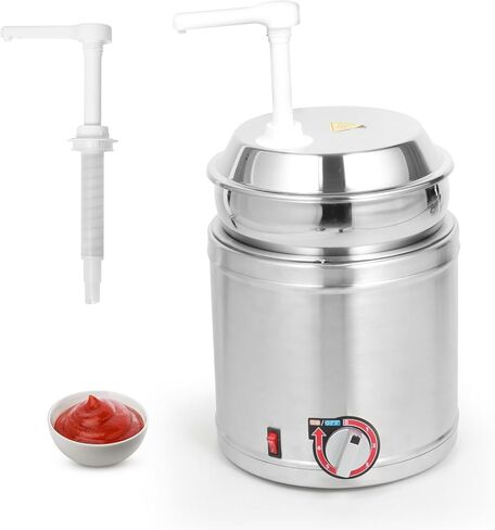 Restlrious Hot Fudge Dispenser with Plastic Pump, 2.6 QT Electric Stainless Steel Round Sauce Warmer with Temp Control, Nacho Cheese Pump Dispenser for Commercial Buffet, Cake Shop & Kitchen,110V/200W in Saudi Arabia