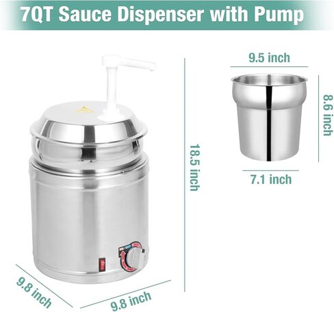 Restlrious Hot Fudge Dispenser with Plastic Pump, 2.6 QT Electric Stainless Steel Round Sauce Warmer with Temp Control, Nacho Cheese Pump Dispenser for Commercial Buffet, Cake Shop & Kitchen,110V/200W in Saudi Arabia