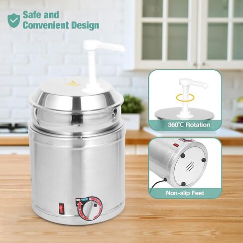 Restlrious Hot Fudge Dispenser with Plastic Pump, 2.6 QT Electric Stainless Steel Round Sauce Warmer with Temp Control, Nacho Cheese Pump Dispenser for Commercial Buffet, Cake Shop & Kitchen,110V/200W in Saudi Arabia