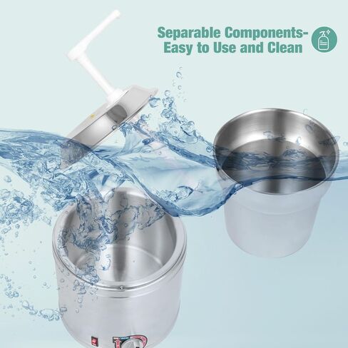 Restlrious Hot Fudge Dispenser with Plastic Pump, 2.6 QT Electric Stainless Steel Round Sauce Warmer with Temp Control, Nacho Cheese Pump Dispenser for Commercial Buffet, Cake Shop & Kitchen,110V/200W in Saudi Arabia