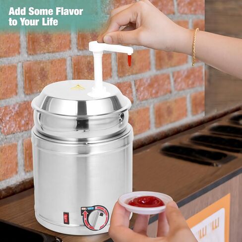 Restlrious Hot Fudge Dispenser with Plastic Pump, 2.6 QT Electric Stainless Steel Round Sauce Warmer with Temp Control, Nacho Cheese Pump Dispenser for Commercial Buffet, Cake Shop & Kitchen,110V/200W in Saudi Arabia