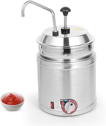 Restlrious Hot Fudge Dispenser with Plastic Pump, 2.6 QT Electric Stainless Steel Round Sauce Warmer with Temp Control, Nacho Cheese Pump Dispenser for Commercial Buffet, Cake Shop & Kitchen,110V/200W in Saudi Arabia
