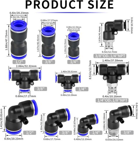 MuHize 40PCS Air Hose Fittings - Upgraded NPT Push to Connect Fittings Kit Quick Connect 1/2 1/4 3/8 inch Pneumatic Tee Straight Elbow and Male Straight Quick Release Air Line Fittings in Saudi Arabia