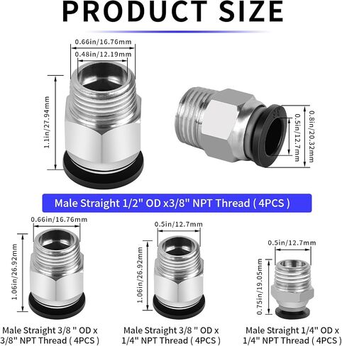 MuHize 40PCS Air Hose Fittings - Upgraded NPT Push to Connect Fittings Kit Quick Connect 1/2 1/4 3/8 inch Pneumatic Tee Straight Elbow and Male Straight Quick Release Air Line Fittings in Saudi Arabia