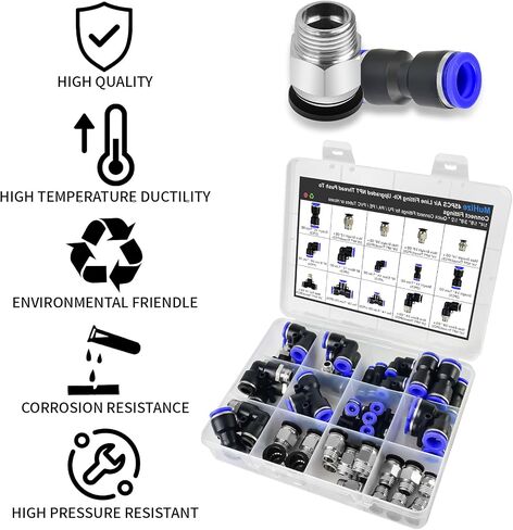 MuHize 40PCS Air Hose Fittings - Upgraded NPT Push to Connect Fittings Kit Quick Connect 1/2 1/4 3/8 inch Pneumatic Tee Straight Elbow and Male Straight Quick Release Air Line Fittings in Saudi Arabia