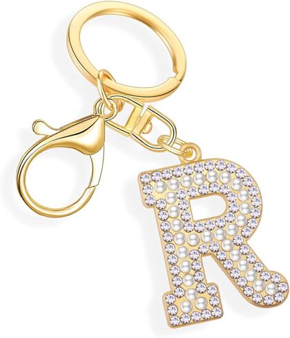 XGALBLA سلسلة مفاتيح ذهبية/فضية حرف A-Z للنساء والرجال كريستال مع محفظة لؤلؤية وحقائب يد معدنية الأبجدية حلقة رئيسية أولية in Kuwait