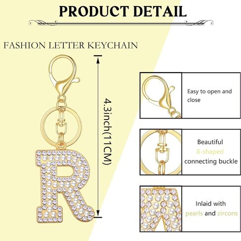 XGALBLA سلسلة مفاتيح ذهبية/فضية حرف A-Z للنساء والرجال كريستال مع محفظة لؤلؤية وحقائب يد معدنية الأبجدية حلقة رئيسية أولية in Kuwait