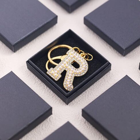 XGALBLA سلسلة مفاتيح ذهبية/فضية حرف A-Z للنساء والرجال كريستال مع محفظة لؤلؤية وحقائب يد معدنية الأبجدية حلقة رئيسية أولية in Kuwait