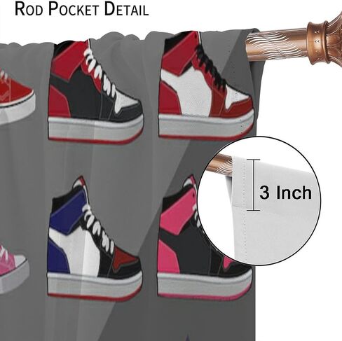 Vintage Basketball Shoe Curtain for Boys Bedroom Decorative Rod Pocket Red Black Sneakers Sneakers Colorful Modern Cool Kids Teen Mens 2 Panel Window Handle Set for Living Room 42x45in in Saudi Arabia