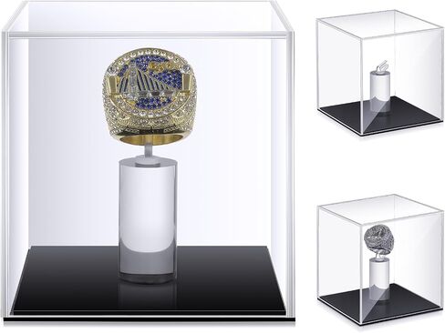 Yousoontic 2 Pcs Championship Ring Display Case Acrylic Clear Ring Display Box UV Protection 1 Slot Hole Small Square Baseball Ring Holder with Stand for Softball Rings Storage Gift Sports Fans, 3.5" in Saudi Arabia