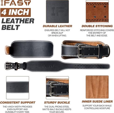 Leather Weight Lifting Belt, Men & Women 4 Inch Wide Strength Training Belt with Metal Buckle & Padded Lumbar Support Adjustable Heavy Duty Workout Equipment for Deadlift Power Lifting Cross Training and Squats Exercise in Saudi Arabia