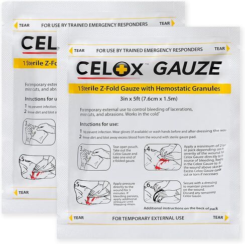 CELOX's GAUZE - Z-Fold Hemostatic Gauze, 3in X 5ft (7.6cm X 1.5m) - Controls Moderate to Severe Bleeding. Packed by Ilios. in Saudi Arabia