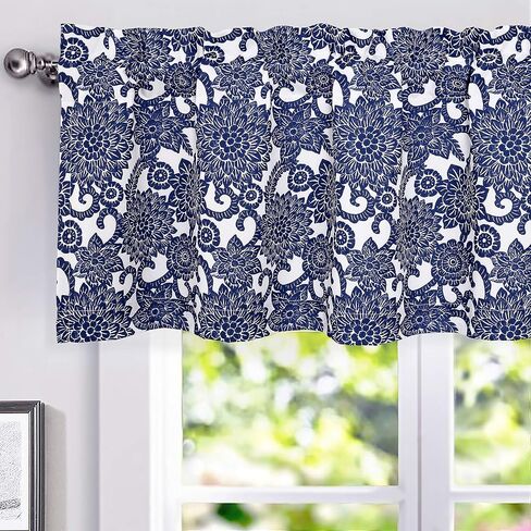 DriftAway Daisy Dahlia Blooming Flower Floral Lined Thermal Insulated Energy Saving Window Curtain Valance 2 Layers Rod Pocket 52 Inch by 18 Inch Plus 2 Inch Header Beige 1 Pack in Saudi Arabia