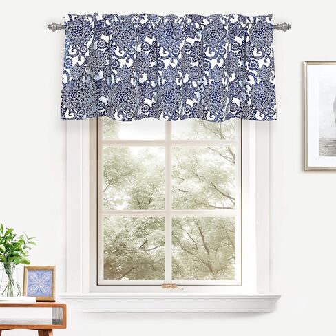 DriftAway Daisy Dahlia Blooming Flower Floral Lined Thermal Insulated Energy Saving Window Curtain Valance 2 Layers Rod Pocket 52 Inch by 18 Inch Plus 2 Inch Header Beige 1 Pack in Saudi Arabia
