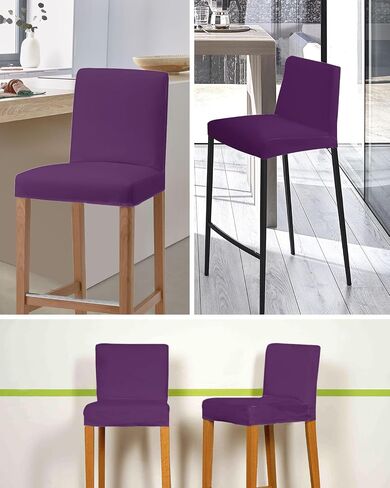 Pure Dark Purple Bar Stool Covers - Stretch Dining Chair Covers Set of 2, Simple Solid Color Bar Chair Covers Removable Counter Stool Pub Chair Slipcovers Protectors for Kitchen/Cafe in Saudi Arabia