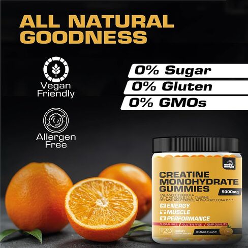 Creatine Monohydrate Gummies 5g for Men Women - Sugar Free Chewable Vegan Supplement - Enhanced Formula with Vitamin B12 L-Taurine Betaine Anhydrous Alpha-GPC BCAA 2:1:1 in Saudi Arabia