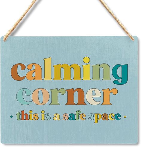 Calming Corner Hanging Wood Sign - Safe Space, Classroom, Office Decor - Boho Style, 10x8 Round Blue in Kuwait