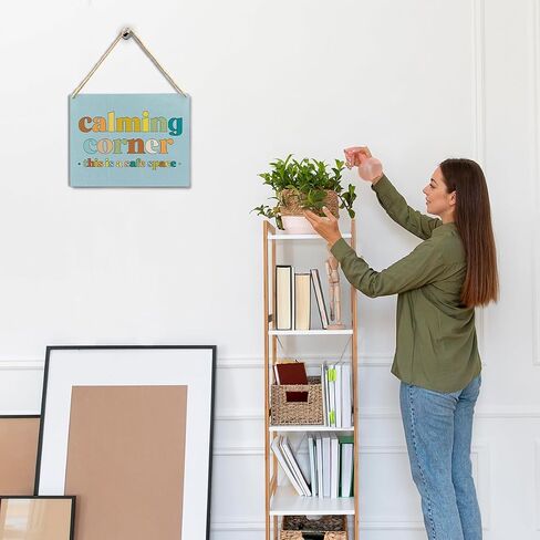 Calming Corner Hanging Wood Sign - Safe Space, Classroom, Office Decor - Boho Style, 10x8 Round Blue in Kuwait