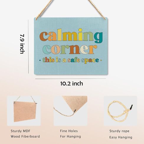 Calming Corner Hanging Wood Sign - Safe Space, Classroom, Office Decor - Boho Style, 10x8 Round Blue in Kuwait