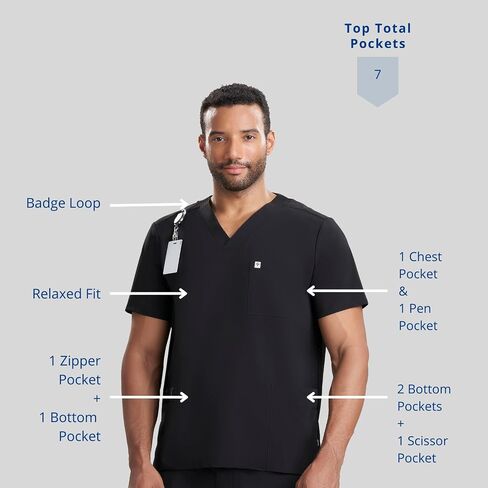 Care+Wear 7-Pocket V-Neck Scrub Tops for Men – Moisture Wicking, Ultra-Soft, Wrinkle-Resistant Medical Scrub Top in Saudi Arabia