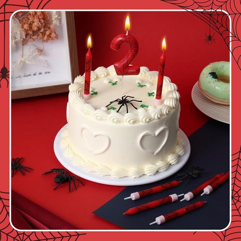 13 Pcs Spider Themed Birthday Candle Set, 12 Spider Web Cake Topper and 1 Number Birthday Candle, Red Spider Themed Birthday Candle Spider Birthday Decoration for Boy Spider Party(Number 3) in Saudi Arabia
