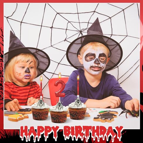 13 Pcs Spider Themed Birthday Candle Set, 12 Spider Web Cake Topper and 1 Number Birthday Candle, Red Spider Themed Birthday Candle Spider Birthday Decoration for Boy Spider Party(Number 3) in Saudi Arabia