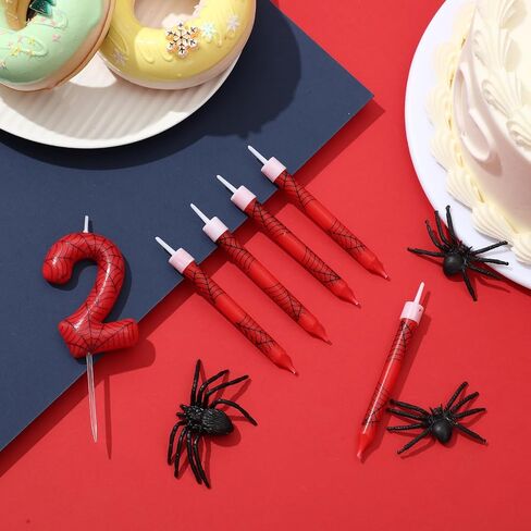 13 Pcs Spider Themed Birthday Candle Set, 12 Spider Web Cake Topper and 1 Number Birthday Candle, Red Spider Themed Birthday Candle Spider Birthday Decoration for Boy Spider Party(Number 3) in Saudi Arabia