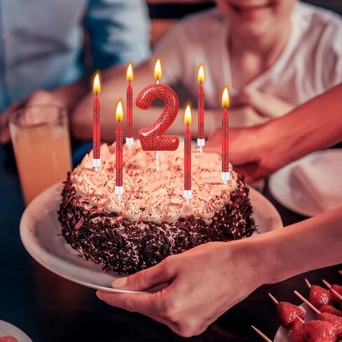 13 Pcs Spider Themed Birthday Candle Set, 12 Spider Web Cake Topper and 1 Number Birthday Candle, Red Spider Themed Birthday Candle Spider Birthday Decoration for Boy Spider Party(Number 3) in Saudi Arabia