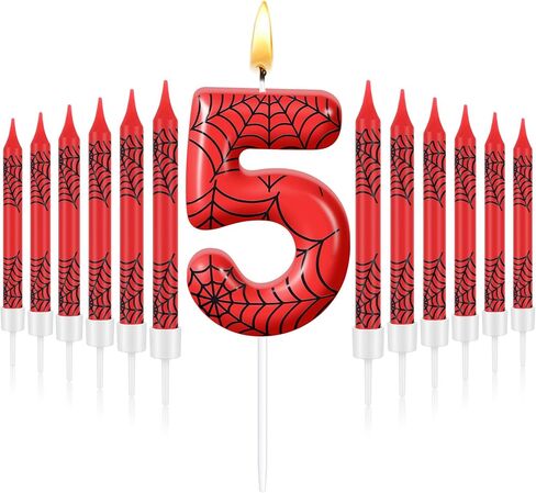 مجموعة شموع عيد ميلاد مكونة من 13 قطعة على شكل عنكبوت، و12 قطعة علوية للكيك على شكل شبكة عنكبوت وشمعة عيد ميلاد رقم واحد، شمعة عيد ميلاد على شكل عنكبوت أحمر لتزيين عيد ميلاد على شكل عنكبوت لحفلة عنكبوت للأولاد (رقم 3) in Saudi Arabia