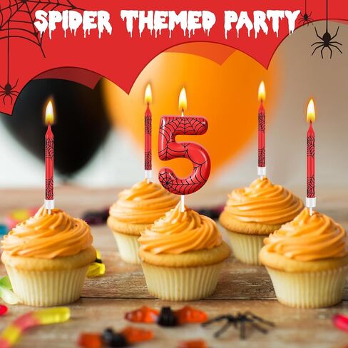 مجموعة شموع عيد ميلاد مكونة من 13 قطعة على شكل عنكبوت، و12 قطعة علوية للكيك على شكل شبكة عنكبوت وشمعة عيد ميلاد رقم واحد، شمعة عيد ميلاد على شكل عنكبوت أحمر لتزيين عيد ميلاد على شكل عنكبوت لحفلة عنكبوت للأولاد (رقم 3) in Saudi Arabia