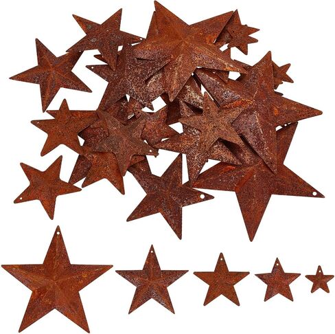 GORGECRAFT 30PCS 3 Sizes Metal Rusty Barn Star 1 Inch 1.5 Inch 2 Inch Mini Hanging Star Antique Primitives Rustic Country Tin Steel Stars Accents for DIY Crafts Vintage Farmhouse Home Door Wall Decor in Saudi Arabia
