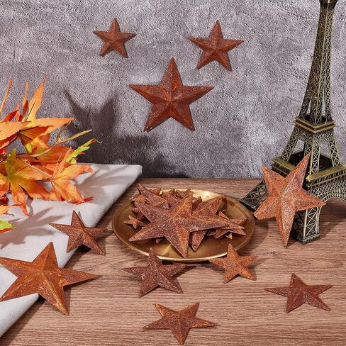 GORGECRAFT 30PCS 3 Sizes Metal Rusty Barn Star 1 Inch 1.5 Inch 2 Inch Mini Hanging Star Antique Primitives Rustic Country Tin Steel Stars Accents for DIY Crafts Vintage Farmhouse Home Door Wall Decor in Saudi Arabia