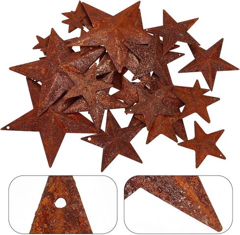 GORGECRAFT 30PCS 3 Sizes Metal Rusty Barn Star 1 Inch 1.5 Inch 2 Inch Mini Hanging Star Antique Primitives Rustic Country Tin Steel Stars Accents for DIY Crafts Vintage Farmhouse Home Door Wall Decor in Saudi Arabia