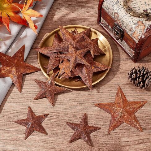 GORGECRAFT 30PCS 3 Sizes Metal Rusty Barn Star 1 Inch 1.5 Inch 2 Inch Mini Hanging Star Antique Primitives Rustic Country Tin Steel Stars Accents for DIY Crafts Vintage Farmhouse Home Door Wall Decor in Saudi Arabia