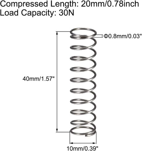 uxcell Compression Spring,10mm OD, 0.8mm Wire Size, 15mm Compressed Length, 30mm Free Length,30N Load Capacity,Gray,20pcs in Saudi Arabia