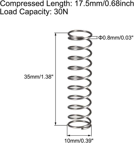uxcell Compression Spring,10mm OD, 0.8mm Wire Size, 15mm Compressed Length, 30mm Free Length,30N Load Capacity,Gray,20pcs in Saudi Arabia