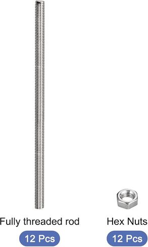 MECCANIXITY 15 حزمة M8 × 350 مم قضيب ملولب بالكامل مع 15 حزمة صواميل سداسية، 1.25 مم خيط 304 من الفولاذ المقاوم للصدأ قضبان ملولبة لليد اليمنى ترصيع in Saudi Arabia