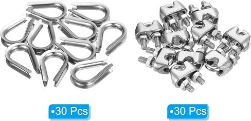 PATIKIL 1/8" Wire Rope Kit, 60 Pack M3 Wire Rope Cable Clamps & Stainless Steel Thimbles for 1/8" Diameter Wire Rope Rigging in Saudi Arabia